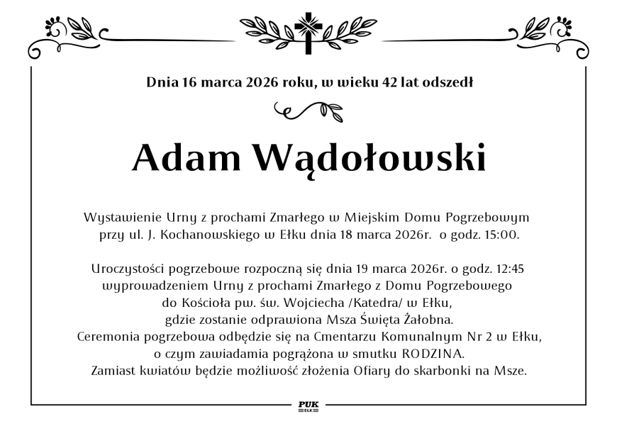 Adam Wądołowski - nekrolog